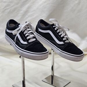 VANS OG Old Skool LX (Suede Canvas) Black True White Men 6 Women 7.5 Sneaker EUC
